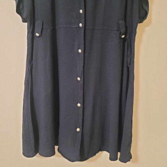 Torrid Dress Womens M/L Black Rayon Slub Button Front Collared Career Office - Picture 6 of 7